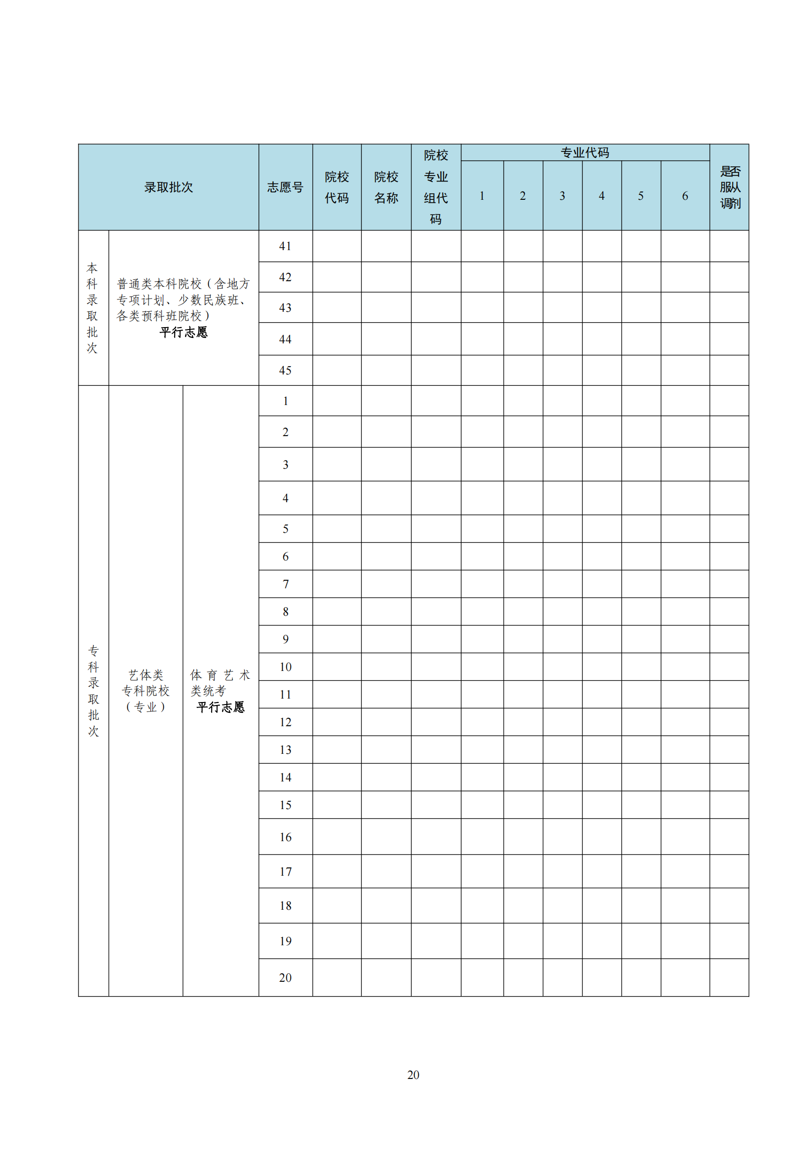 2024广东高考志愿填报表模板（样表）