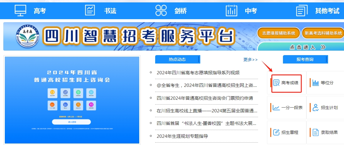 图：四川省招生考试指导中心网站查分入口